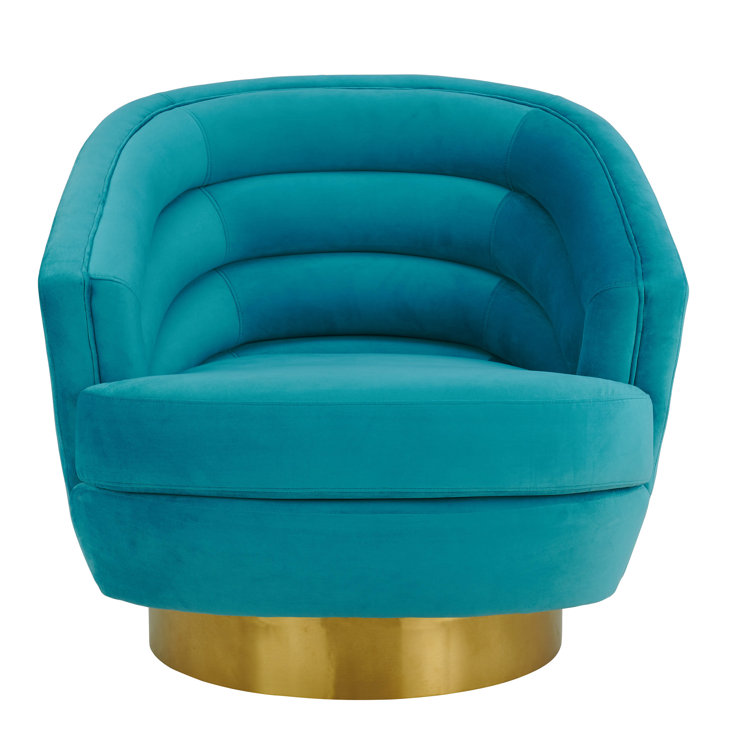 Blue Velvet Swivel Chair with Gold Base