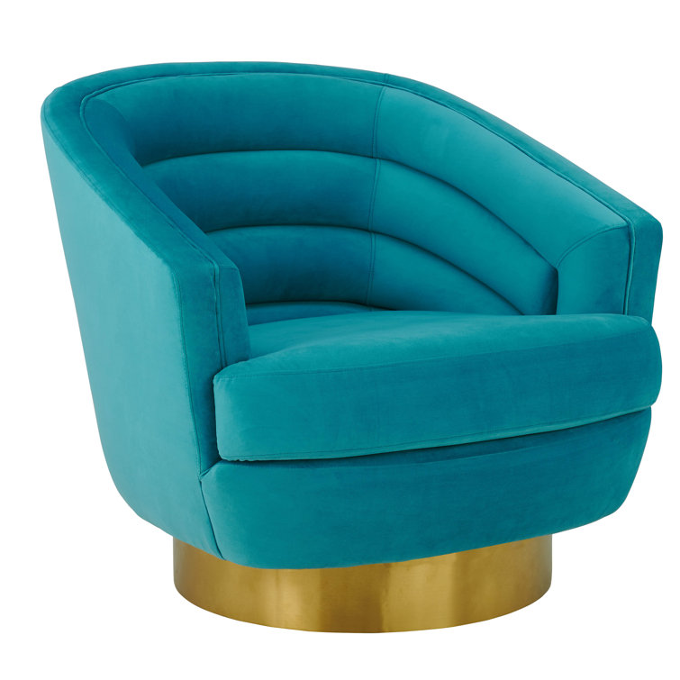 Blue Velvet Swivel Chair with Gold Base