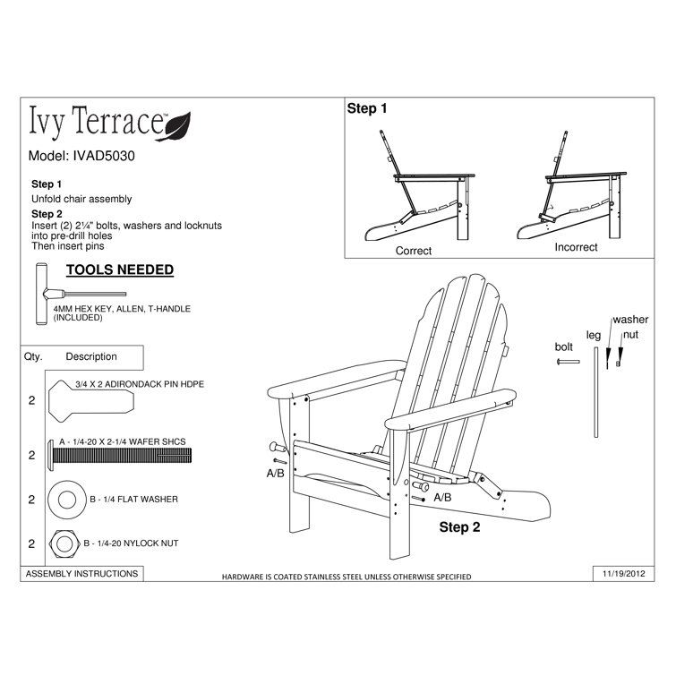 Black HDPE 2-Piece Folding Adirondack Chair Set