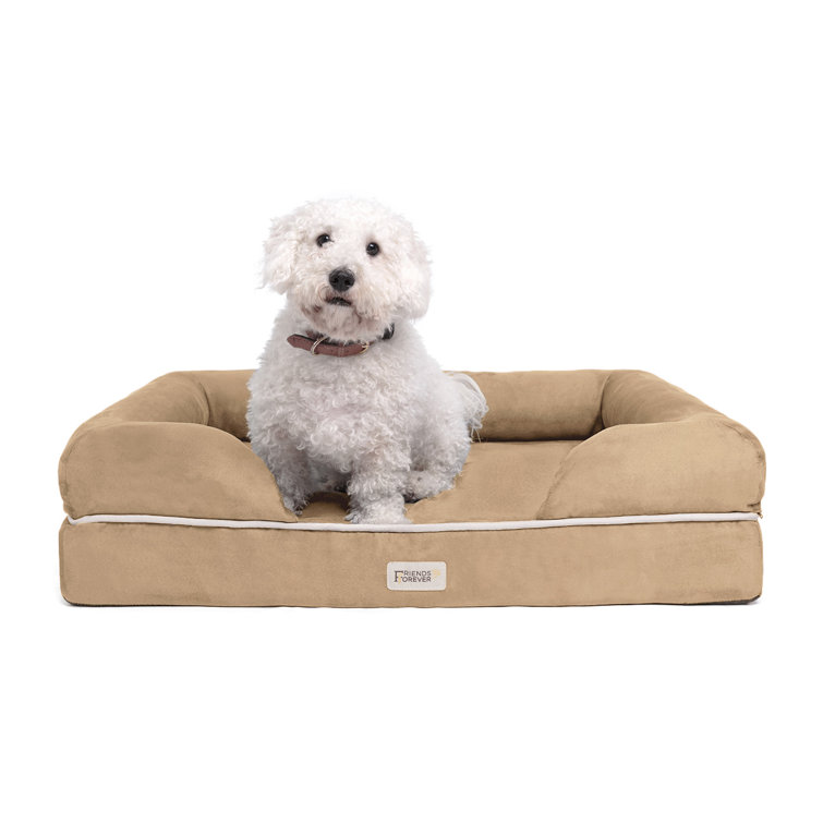 Large Khaki Orthopedic Memory Foam Dog Bed with Bolster