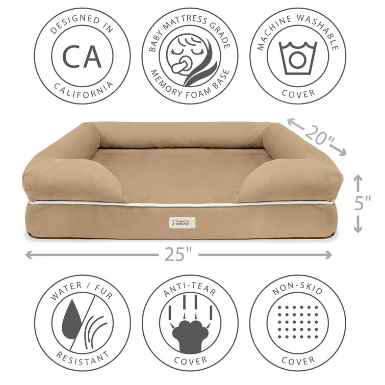 Large Khaki Orthopedic Memory Foam Dog Bed with Bolster