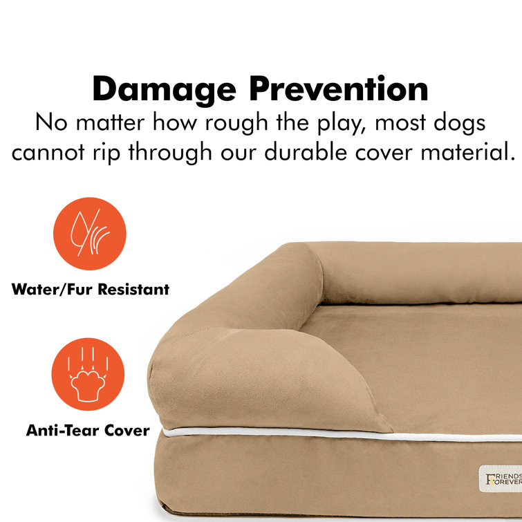Large Khaki Orthopedic Memory Foam Dog Bed with Bolster