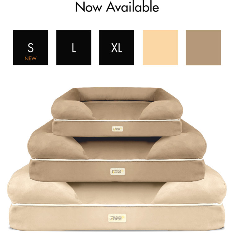 Large Khaki Orthopedic Memory Foam Dog Bed with Bolster