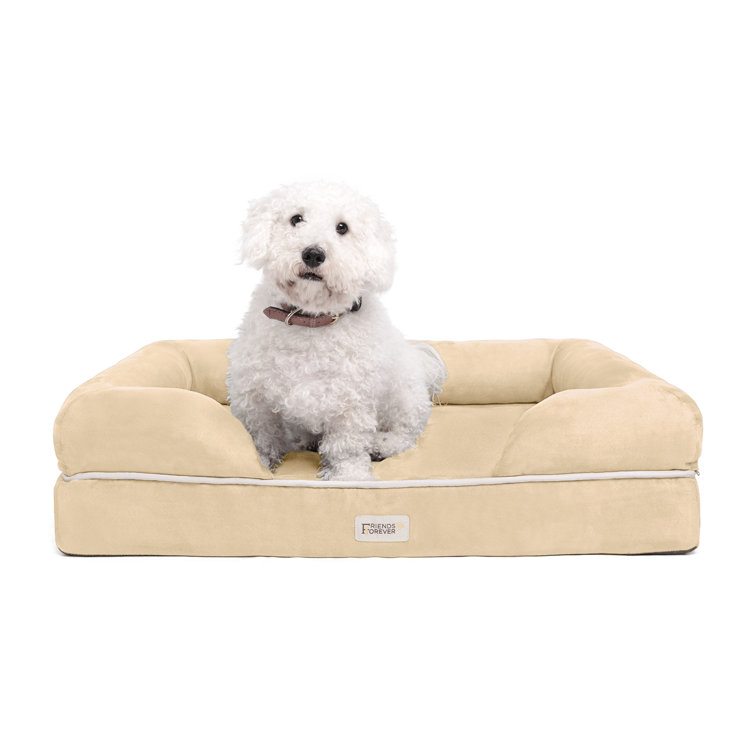 Large Khaki Orthopedic Memory Foam Dog Bed with Bolster