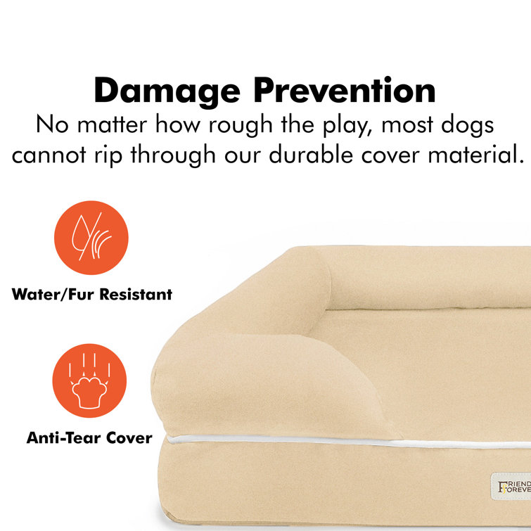 Large Khaki Orthopedic Memory Foam Dog Bed with Bolster