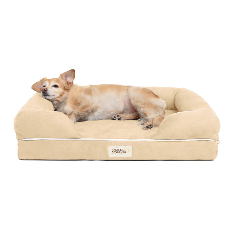 Large Khaki Orthopedic Memory Foam Dog Bed with Bolster