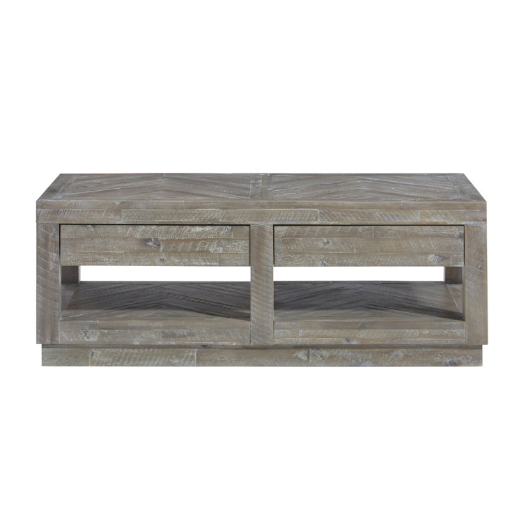 Rustic Latte Solid Wood Coffee Table with Storage