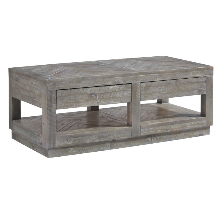 Rustic Latte Solid Wood Coffee Table with Storage