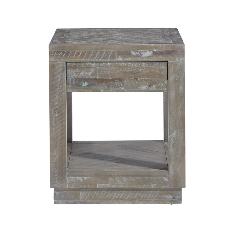 Rustic Latte Solid Wood End Table with Storage