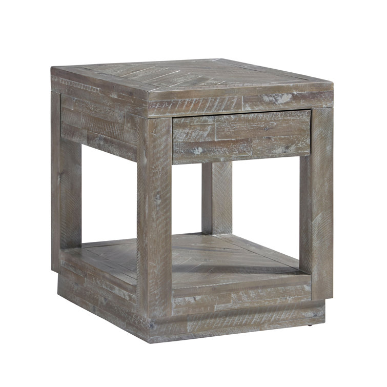 Rustic Latte Solid Wood End Table with Storage