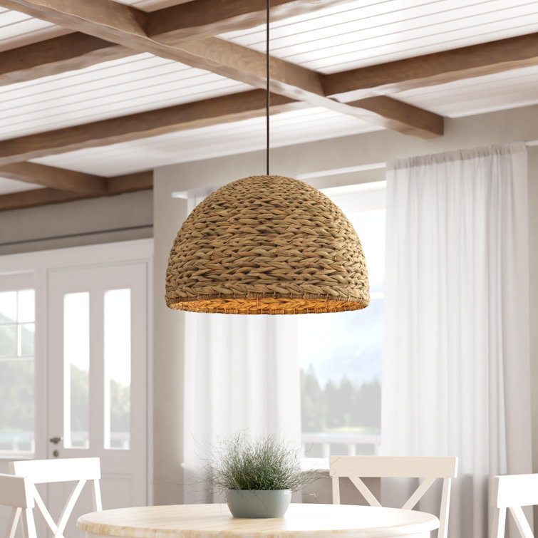 Coastal Braided Seagrass Dome Pendant Light in Natural Finish