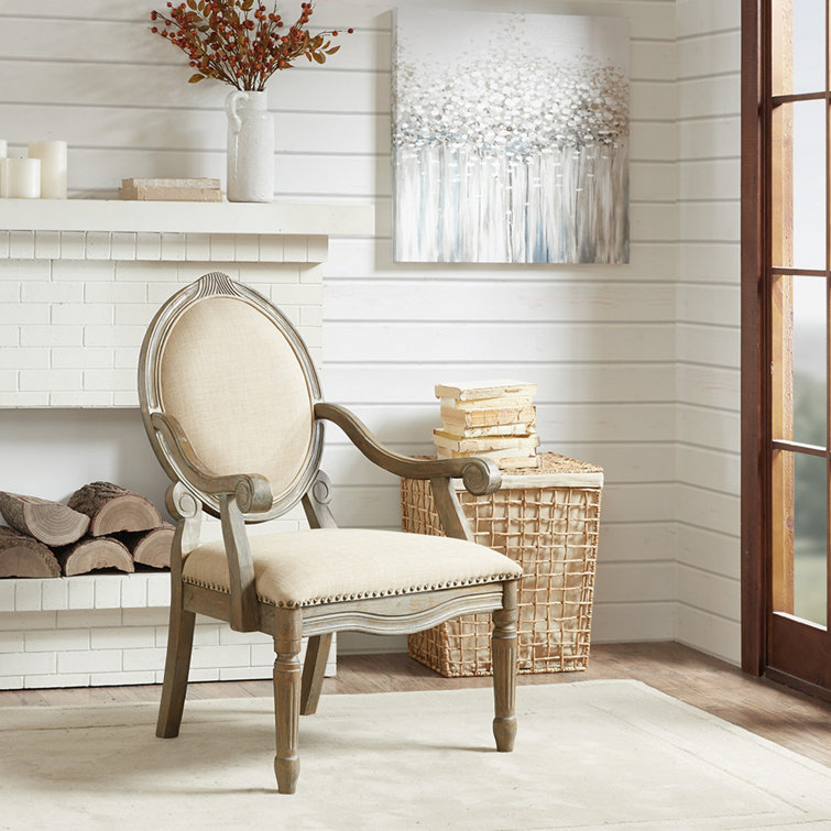 Brentwood Handcrafted Beige Linen & Natural Wood Accent Chair
