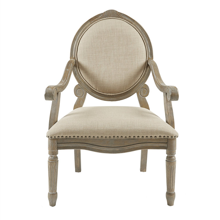 Brentwood Handcrafted Beige Linen & Natural Wood Accent Chair
