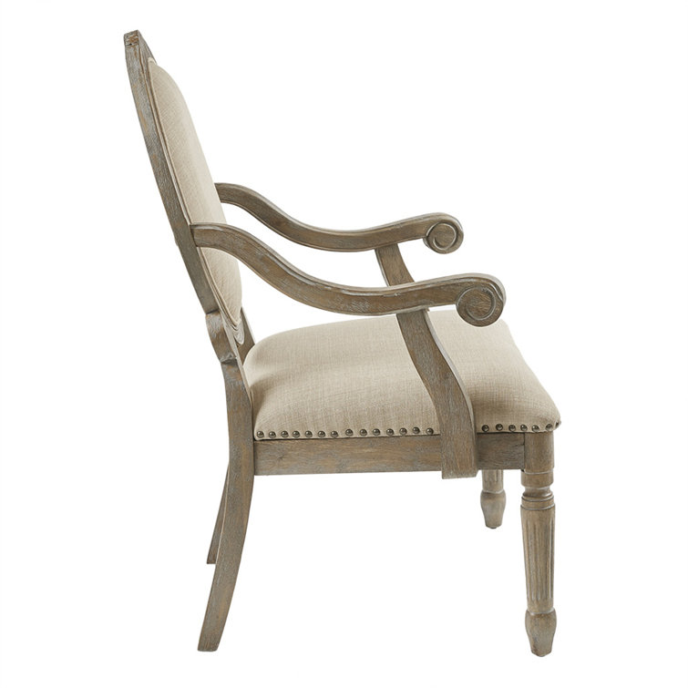 Brentwood Handcrafted Beige Linen & Natural Wood Accent Chair