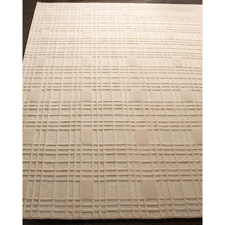 Ivory Geometric Hand-Knotted Wool Area Rug, 4' x 6'