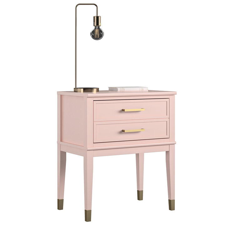 Westerleigh Modern Farmhouse Pink Wood Nightstand with Gold Accents