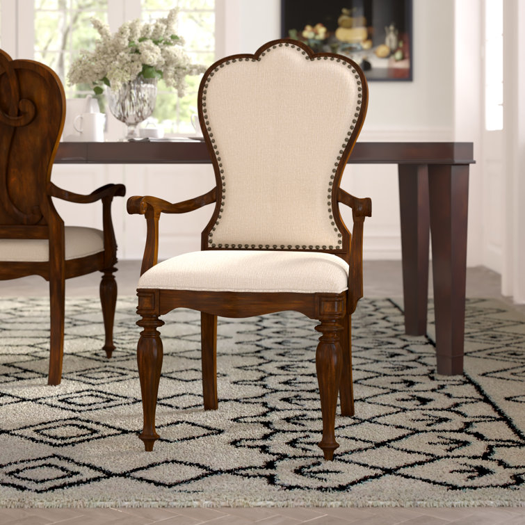 Leesburg Traditional Beige Upholstered Arm Chair with Wood Frame