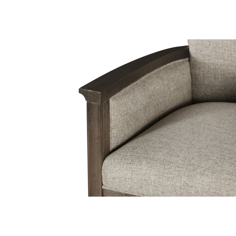 Beige and Brown Leather Upholstered Arm Chair with Wood Frame