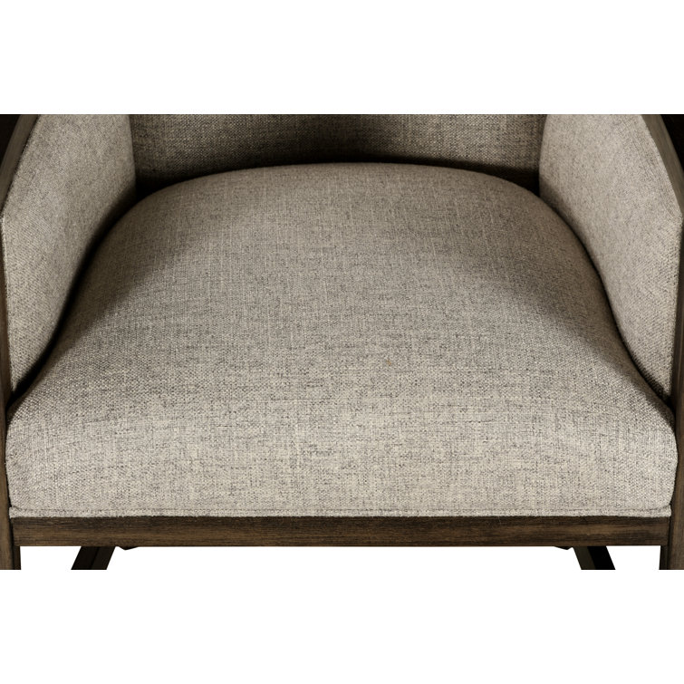 Beige and Brown Leather Upholstered Arm Chair with Wood Frame