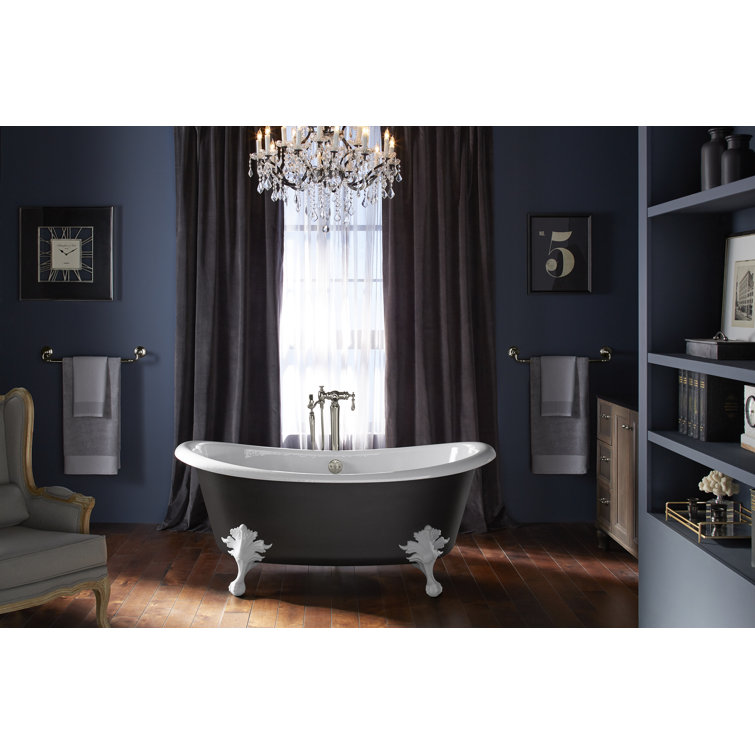 Artifacts 66" White and Black Cast Iron Clawfoot Freestanding Bath