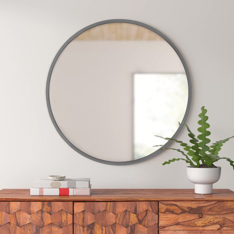 Round White Wood Wall Mirror with Rubber Frame
