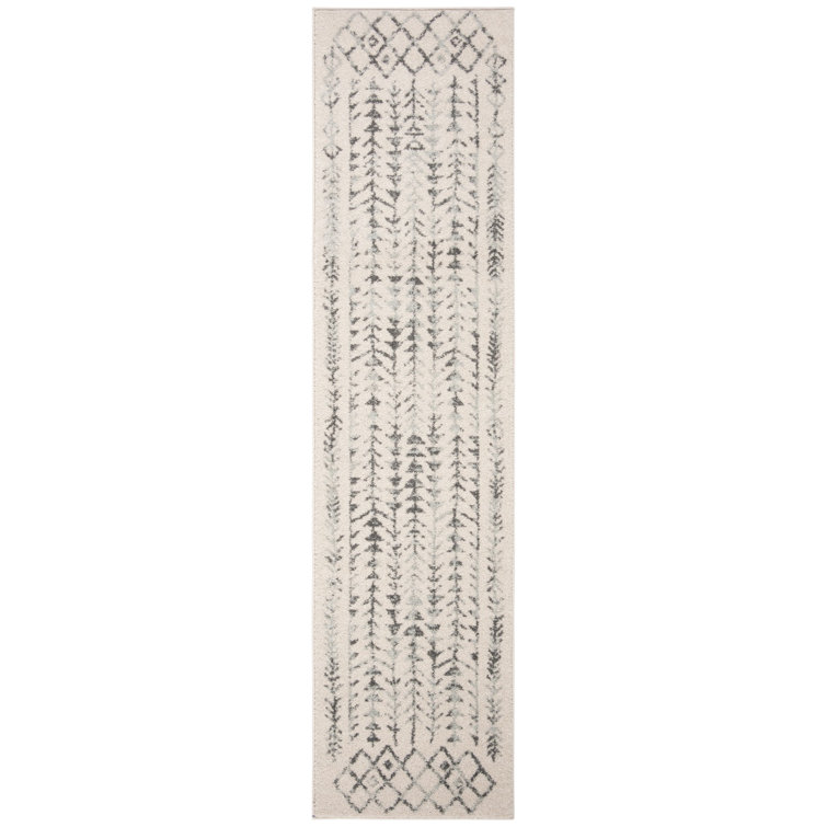 Ivory Geometric Synthetic Runner Rug, 2' x 13'