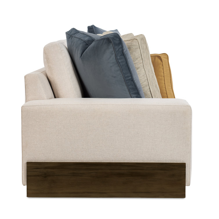 Beige Linen Two-Piece Sectional Sofa with Slate and Goldenrod Pillows
