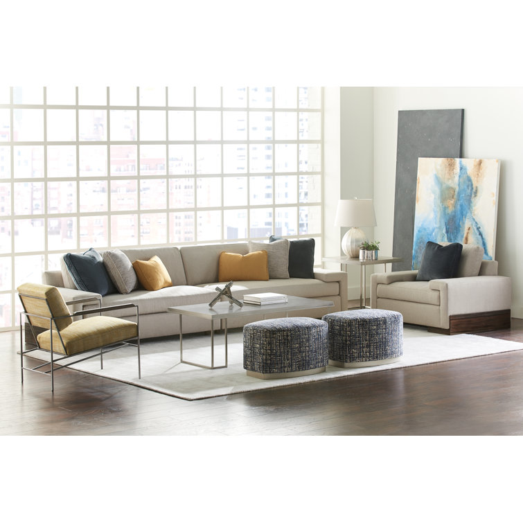 Beige Linen Two-Piece Sectional Sofa with Slate and Goldenrod Pillows