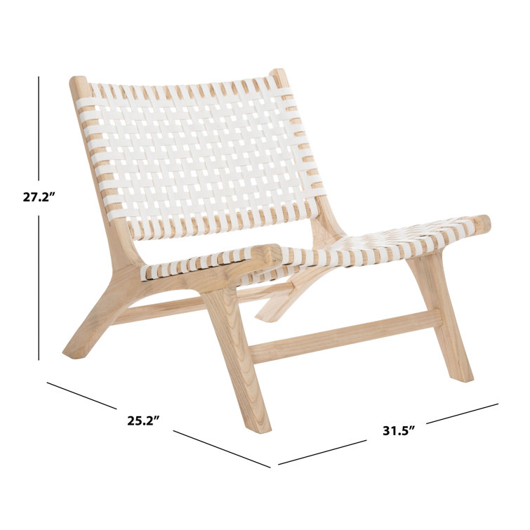 Luna 25" White Leather and Natural Wood Handcrafted Side Chair