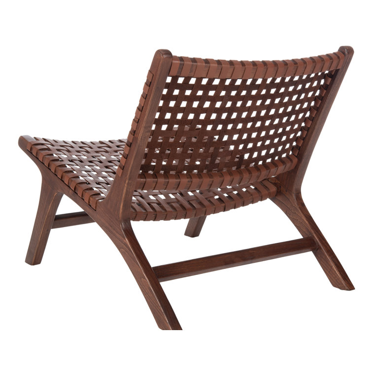 Cognac Brown Leather & Sungkai Wood Transitional Side Chair