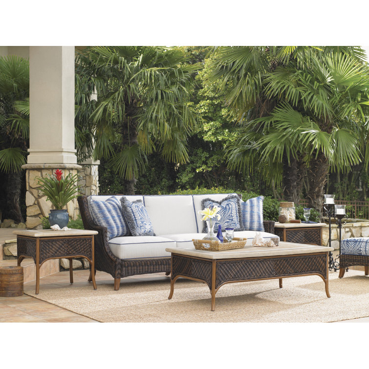 Cream Woven Wicker 26'' Square Transitional Accent Table
