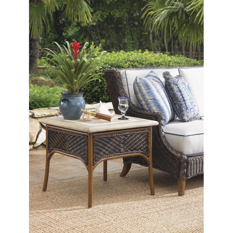 Cream Woven Wicker 26'' Square Transitional Accent Table