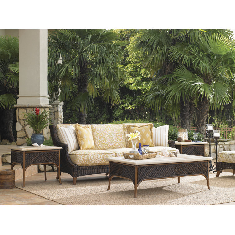 Cream Woven Wicker 26'' Square Transitional Accent Table