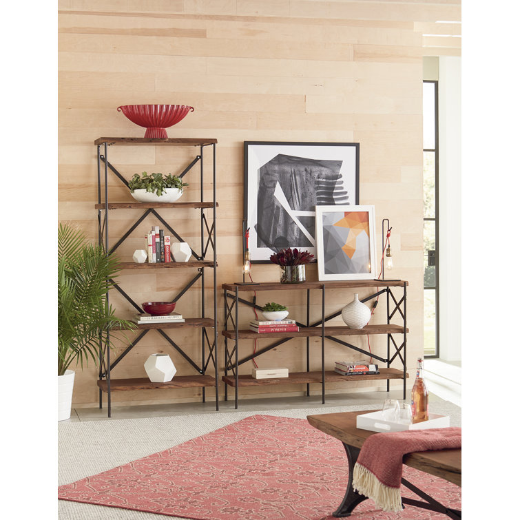 Blayne Rustic Walnut and Iron Etagere Bookcase