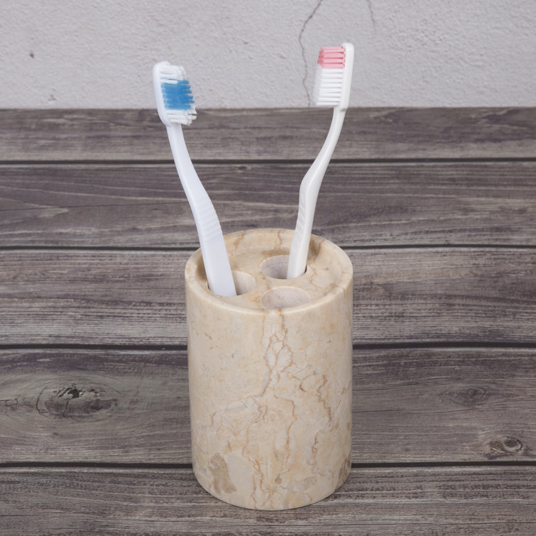 Elegant Champagne Marble Toothbrush Holder with Polished Finish