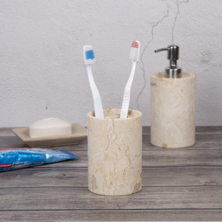 Elegant Champagne Marble Toothbrush Holder with Polished Finish