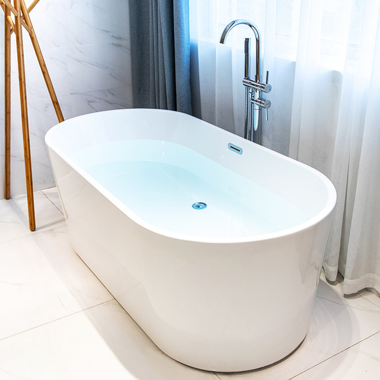 Modern White Acrylic Freestanding Soaking Bathtub, 55" x 28"