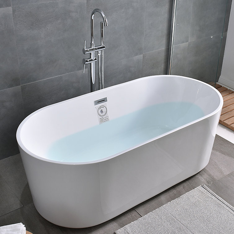 Modern White Acrylic Freestanding Soaking Bathtub, 55" x 28"