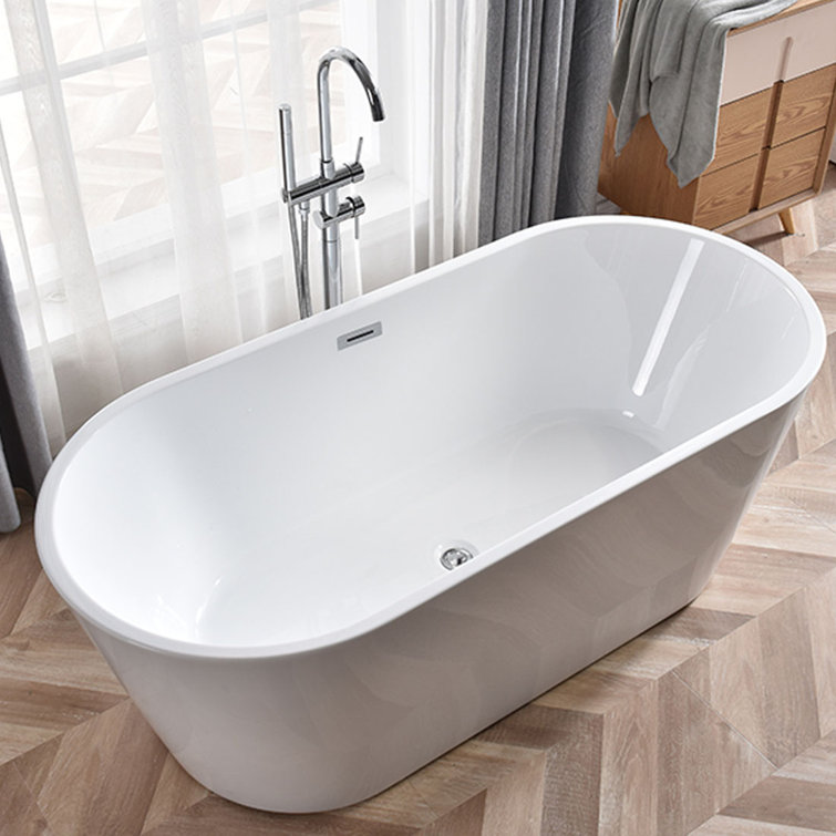 Modern White Acrylic Freestanding Soaking Bathtub, 55" x 28"