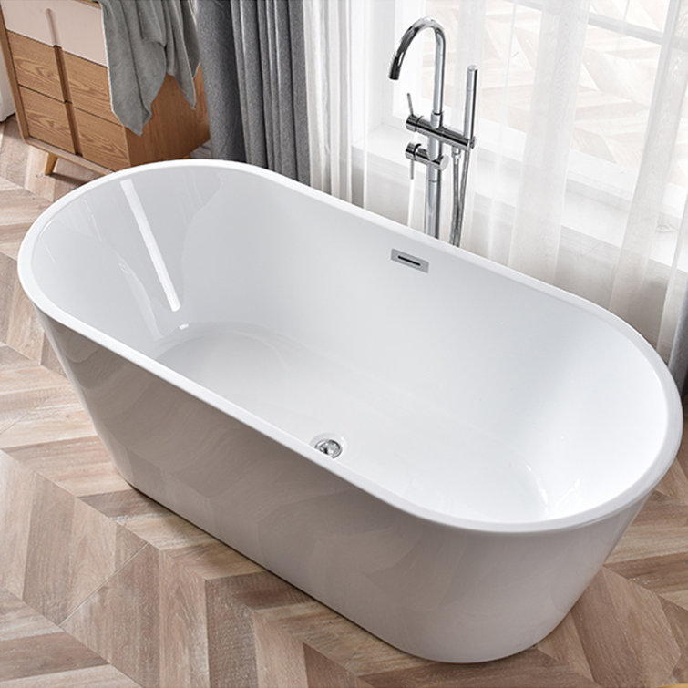 Modern White Acrylic Freestanding Soaking Bathtub, 55" x 28"