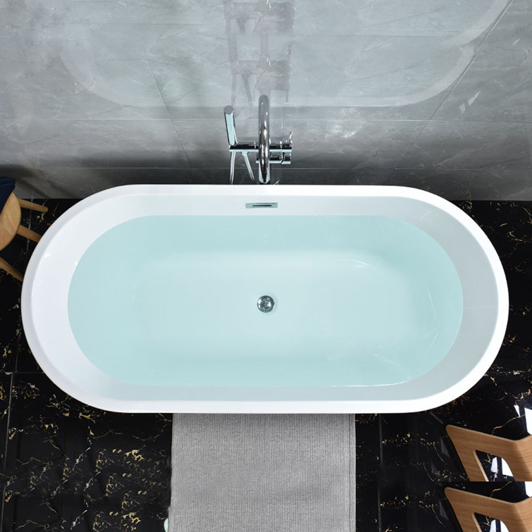 Modern White Acrylic Freestanding Soaking Bathtub, 55" x 28"