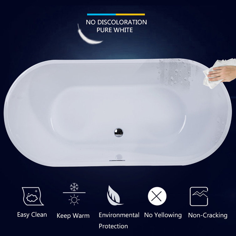 Modern White Acrylic Freestanding Soaking Bathtub, 55" x 28"