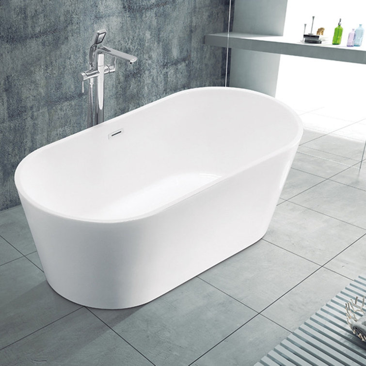 Modern White Acrylic Freestanding Soaking Bathtub, 55" x 28"