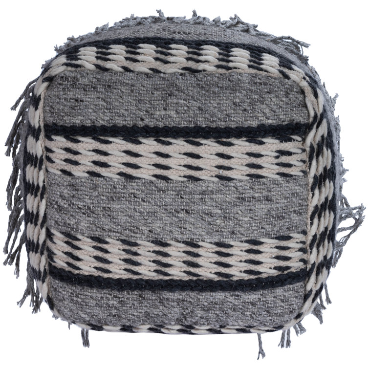 Brynn Square Gray Cotton-Wool Tasseled Pouffe 110"