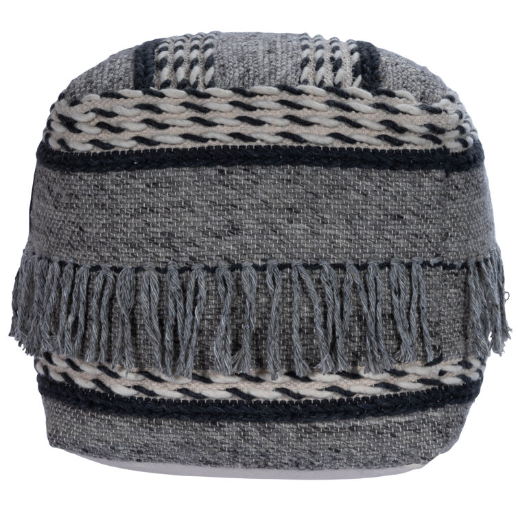 Brynn Square Gray Cotton-Wool Tasseled Pouffe 110"