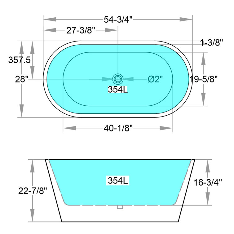 Modern White Acrylic Freestanding Soaking Bathtub, 55" x 28"