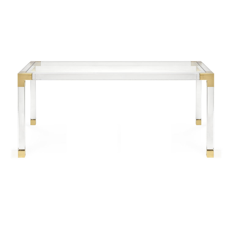 Luxurious Clear Glass Dining Table with Gold Brass Embellishments