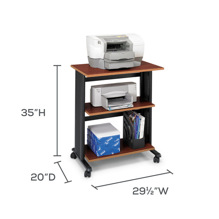 Cherry Wood Finish Mobile Printer Stand with Adjustable Shelves