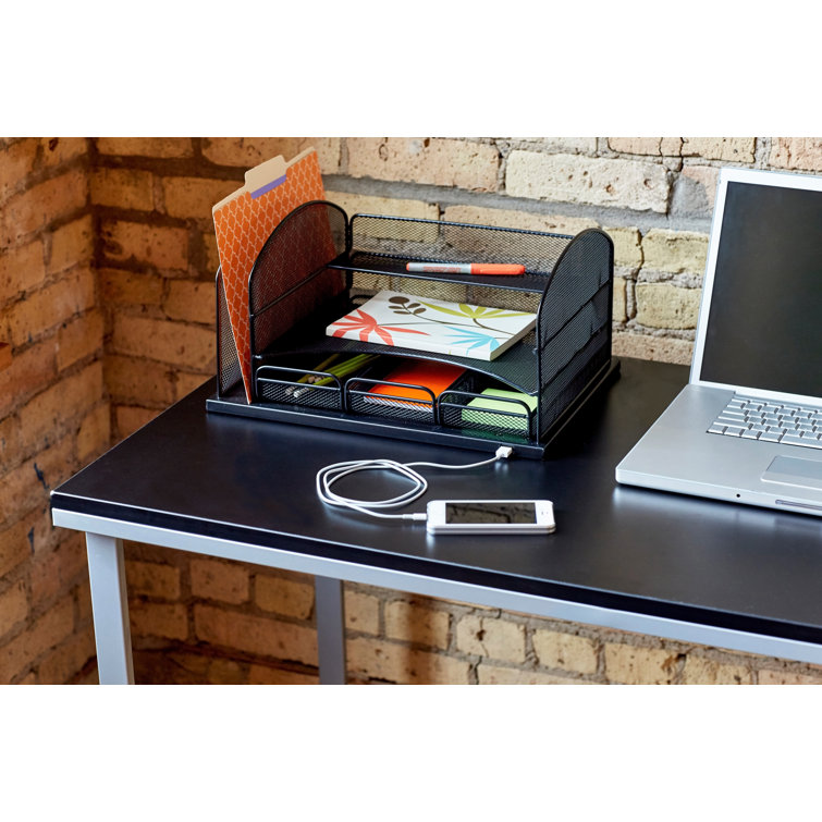 Sleek 47'' Black and Silver Steel Rectangular Desk with U-Shaped Legs
