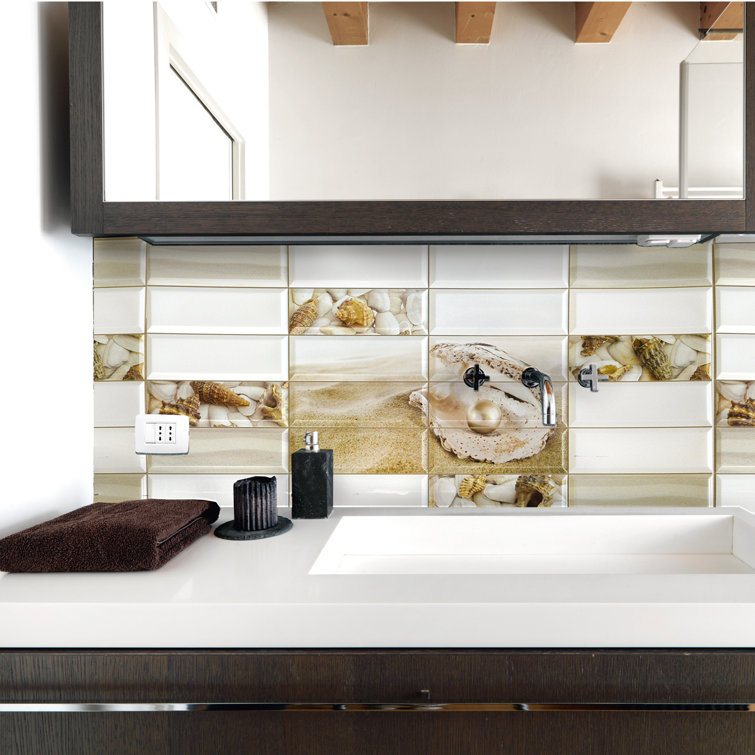 White and Beige Faux Pearl Shells 3D Vinyl Wall Paneling